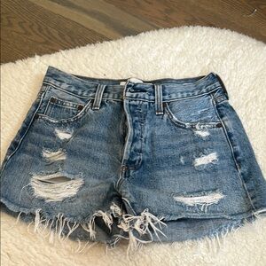 Denim Forum Blue Distressed Jean Shorts